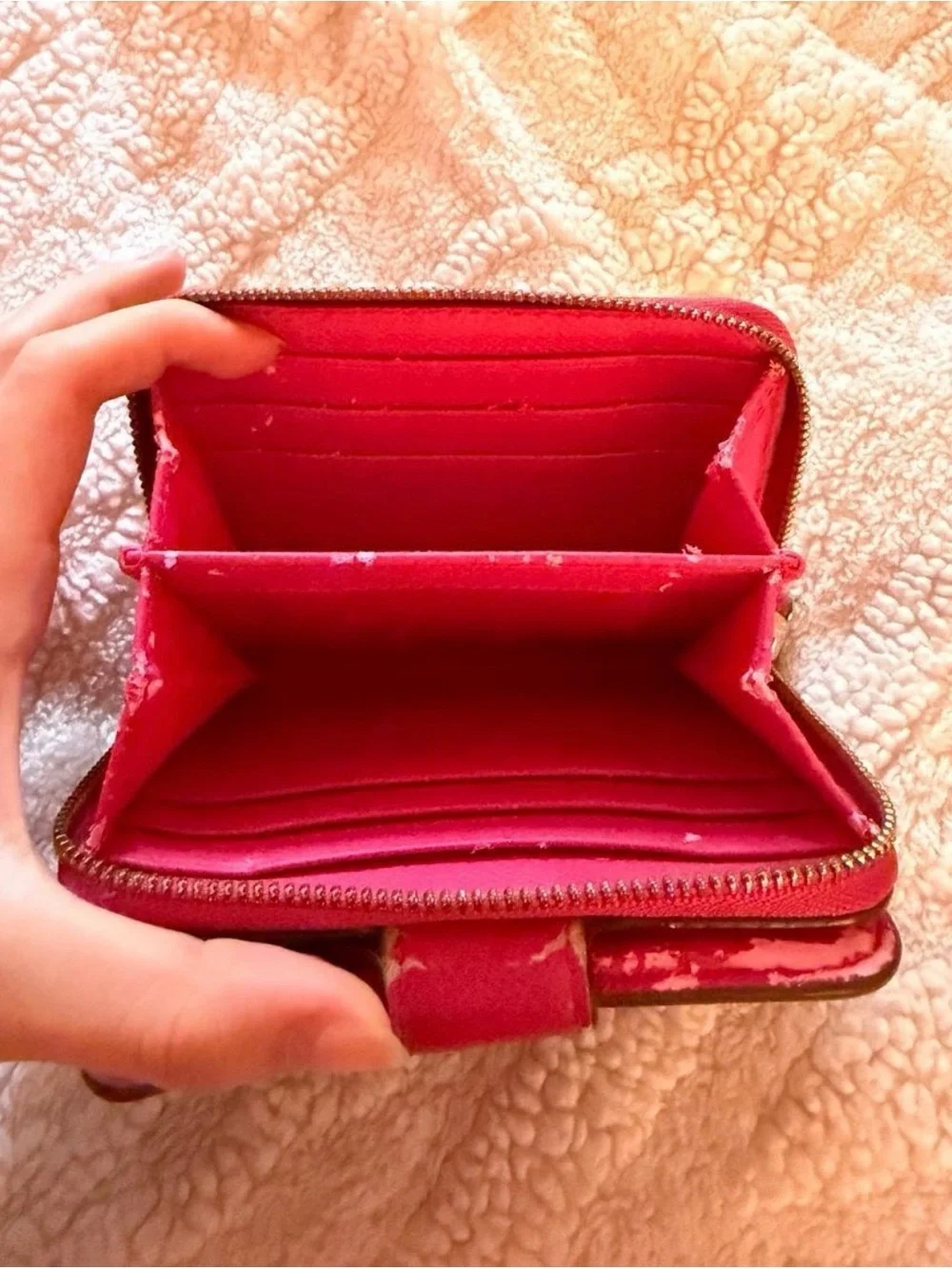 Coach Brown Signature Canvas Wallet with Pink Tab